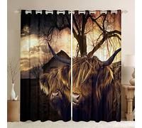 Loussiesd Highland Cattle Curtain for Bedroom Living Room Farm Highland Cow Darkening Drapes Kids Women Men Farmhouse Animal Window Curtains Retro Window Treatments W52*L63