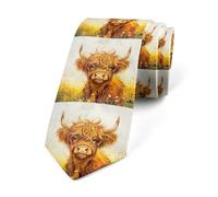 Loussiesd Highland Cattle Funny Necktie Highland Cow Novelty Neckties Decor Animal Business Wedding Formal Party Ties Microfiber Botanical Slim Skinny Ties 145x8cm