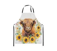 Loussiesd Highland Cow Apron for Women Men 78x66cm Farmhouse Animals Apron Decor Highland Cattle Waterproof Apron Microfiber Flower Cooking Kitchen Chef Apron