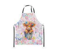 Loussiesd Highland Cow Apron for Women Men 78x66cm Farmhouse Floral Bib Apron with Adjustable Neck Cute Highland Cattle Waterproof Apron Cooking Kitchen Chef Apron