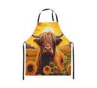 Loussiesd Highland Cow Apron for Women Men 78x66cm Highland Cattle Bib Apron with Adjustable Neck Farmhouse Wildlife Animal Waterproof Apron Western Cowboy Style Cooking Kitchen Chef Apron