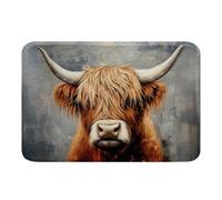 Loussiesd Highland Cow Bath Mat 50 x 80 cm Highland Cattle Bath Mat Animal Bath Mats Washable Wild Animals Bath Mat Room Decor Grey Orange Bath Mat