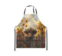 Loussiesd Highland Cow Bib Apron Adjustable 78x66cm Highland Cattle Apron for Women Men Decor Animal Waterproof Apron Western Decor Cooking Kitchen Chef Apron Rose BBQ Painting Baking Apron