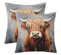 Loussiesd Highland Cow Cushion Covers 45 x 45 cm Decorative Cushion Covers Highland Cattle Sofa Cushion Couch Cushion Animal Cushion Cover Wild Animals Decorative Cushion Room Decor Grey Orange