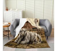 Loussiesd Highland Cow Fleece Throw Blanket Highland Cattle Flannel Blanket Plush Fuzzy Rustic Country Farm for Bed Couch Chair Living Room Single 50x60Inch Bedroom Decor