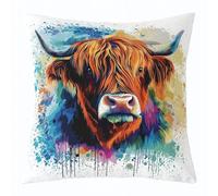 Loussiesd Highland Cow Reversible Throw Pillow Covers 55x55cm Highland Cattle Pillow Covers Home Decor Animal Square Cushion Covers Set of 1 Wildlife Throw Pillowcases Blue White