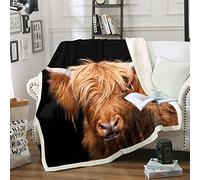Loussiesd Highland Cow Sherpa Blanket Longhorn Cattle Fleece Throw Blanket for Kids Boys Girl Western Animals for Sofa Bed Farm Animals Plant Brown Black,King 87x94 Inch
