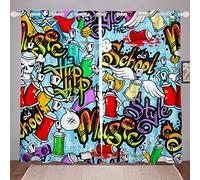 Loussiesd Hip Hop Decor Window Drapes Hippie Graffiti Style Curtain Graffiti Art Pattern Window Treatments Street Culture Window Curtain for Bedroom Living Room Decor W66*L72