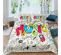 Loussiesd Hippie Graffiti Style Bedding Set Music Theme Duvet Cover for Kids Boys Teens Guitar Saxophone Radio Print Comforter Cover Jazz Rock Bedspread Cover Bedroom Collection 3Pcs King Size