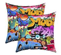 Loussiesd Hippie Graffiti Style Throw Pillow Covers 18"x18" Set of 2 Hip Hop Decor Cushion Covers for for Sofa Graffiti Graphic Street Culture Grunge Art Decorative Pillowcases Outdoor Pillows Covers