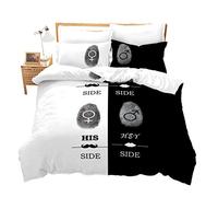 Loussiesd His and Her Side Couples Printed Duvet Cover Set Black White Fingerprint Bedding Sets with Hidden Zipper Closure,Microfiber Polyester Comforter Quilt Cover Double Size 3pcs(200x200cm)