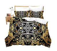 Loussiesd Home Bedding Set King Ethnic Vintage Floral Decor Women Comforter Set 3 Pieces Black Golden Decker Bus Couple Comforter Cover Modern Floral Bedding Duvet Cover with 2 Pillow Shams Zipper