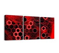 Loussiesd Honeycomb Bathroom Wall Art for Home Decor 40X30cm Hexagonal 3 Piece Canvas Wall Art for Living Room Bedroom Ultra Soft Geometrical Office Wall Decorations Artwork Posters Red Neon