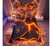Loussiesd Honeycomb Bedding Set Red Black Fire Hexagonal Comforter Cover for Kids Boys Girls Beehive Geometrical Duvet Cover Breathable Simplistic Double Boys