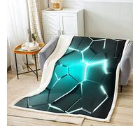 Loussiesd Honeycomb Fleece Throw Blanket Hexagonal Ombre Teal Plush Blanket for Kids Geometrical Sherpa Blanket Breathable Beehive Vintage Modern Geometric Fuzzy Blanket Double 60x79 Inch