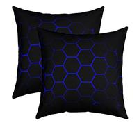 Loussiesd Honeycomb Throw Pillow Covers 18"x18" Set of 2 Soft Modern Hexagon Theme Cushion Covers for for Sofa Geometrical Beehive Black Blue Decorative Pillowcases Outdoor Pillows Covers