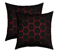 Loussiesd Honeycomb Throw Pillow Covers 18"x18" Set of 2 Soft Modern Hexagon Theme Cushion Covers Pillow Cases For Sofa Bedroom Car Reversible Geometrical Red Black Decorative Throw Pillowcases