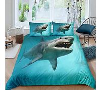 Loussiesd Horror Shark Duvet Cover Ocean Marine Theme Bedding Set Sea Underwater World Comforter Cover for Children Teens Room Decor Creature Sealife Bedspread King Size With 2 Pillow Case