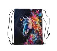 Loussiesd Horse Drawstring Backpack Colorful Floral Sports Gym String Bag Butterfly Drawstring Bags Cute Animal Decor Waterproof Cinch Bag Wildlife Sackpack