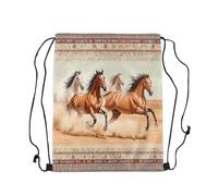 Loussiesd Horse Drawstring Backpack Galloping Horse Sports Gym String Bag Southwestern Ethnic Tribal Drawstring Bags Cute Animal Decor Waterproof Cinch Bag