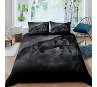 Loussiesd Horse Duvet Cover Running Horse Pattern Bedding Set for Kids Boys Men Adults Galloping Horse Printed Comforter Cover Wild Animal Bedspread Cover Bedroom Collection 3Pcs Double Size,Black