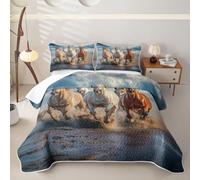 Loussiesd Horse Quilted Bedspread 3D Digital Print Quilted Bedspread Lightweight Coverlet Set King Cute Animal Decor with Pillowcases for All Season Nature Wildlife Microfiber Bed Decor Farm