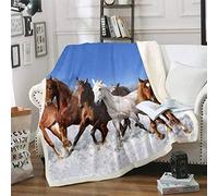 Loussiesd Horse Sherpa Blanket Galloping Horse Printed Fleece Throw Blanket for Teens 3D Wild Animal Pattern Decor Plush Wildlife Style Decor Warm Single 50x60 Inch