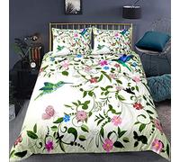 Loussiesd Hummingbird Bedding Set Single,Abstract Coming of The Spring Theme Girls Woman Decorative 2 Pieces :1 Duvet cover & 1 Pillow case,With Zipper Ties,Pale Ivory Multicolor Bird