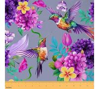 Loussiesd Hummingbird Fabric by The Yard Farmhouse Tropical Birds Floral Decorative Waterproof Outdoor Fabric for Chairs Watercolor Hummingbird Flowers 2 Yards (L184*W150cm)
