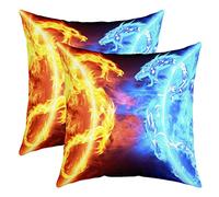 Loussiesd Ice Dragon Pillow Cover For Sofa Oriental Beast Printed Pillow Cover 50x50cm East Decoration Pillow Happy Animals Fairy Tale Theme Room Decoration 2pcs Set Pillow Covers Couch Cushion