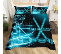 Loussiesd Ice hockey Bedding Set Single Size Kids Hockey Player Comforter Cover Set for Boys Girls Teens Puck Hockey Duvet Cover Sports Theme Bedspread Cover(No Comforter