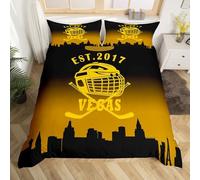 Loussiesd Ice Hockey Duvet Cover For Kids Boys Girls Single Size Vegas Bedding Set Ultra Soft Hockey Fan Comforter Cover Helmet Black Yellow Gradient Bedspread Cover Room Decor Sports Lovers