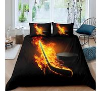 Loussiesd Ice Hockey Duvet Cover Hockey Player Comforter Cover Sports Game Event Bedding Set For Kids Adults Winter Sports Bedspread Cover Ultra Soft Room Decor Double Size Bedclothes Zipper