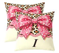 Loussiesd Initial Letter I Throw Pillow Covers Set of 2 40x40cm Leopard Print Bow Decorative Pillowcase Dreamy Princess Cushion Covers for Sofa Couch Bed Cushion Case Home Decor