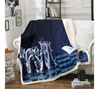 Loussiesd International Chess Fleece Throw Blanket Chess Theme Plush Blanket for Bed SofaSherpa Blanket Game Competition Style Warm Fuzzy Blanket Black White Checkerboard Single 50x60 Inch