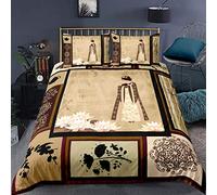 Loussiesd Japanese Comforter Cover,Girl In Traditional Dress Eastern Ornaments Antique Collage, Brown Cream,Decorative 3 Pieces Bedding Set King (1 Duvet Cover Set & 2 Pillow Shams),Zipper
