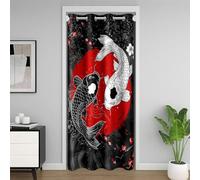 Loussiesd Japanese Koi Fish Door Curtain Privacy 1 Panel 86x203cm Cherry Blossoms Blackout Insulated Thermal Curtain Red Sun Wave Home Decor Japanese Ukiyoe