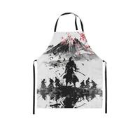 Loussiesd Japanese Samurai Apron for Women Men 78x66cm Cherry Blossoms Waterproof Apron Red Sun Hokusai Pattern Home Decor Bib Apron with Adjustable Neck Fuji Mountain Cooking Kitchen Chef Apron