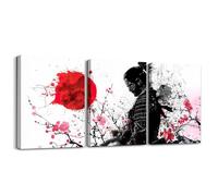 Loussiesd Japanese Samurai Canvas Wall Art for Living Room Bedroom 40X30cm 3 Piece Cherry Blossoms Bathroom Wall Art for Home Decor Red Sun Pattern Picture Wall Decor Fuji Mountain Wall Painting