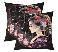 Loussiesd Japanese Throw Pillow Covers Japan Geisha Girls Pillow Covers for Home Sofa Bed Couch for Kids Boys Girls Vintage Floral Cushion Covers Ukiyoe Pillowcases, 40x40cm Set of 2
