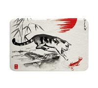 Loussiesd Japanese Ukiyoe Bath Mat Japanese Cat Koi Bathroom Rug Bath Accessories Bath Mat 50 x 80 cm for Children Boys Girls Ink Bamboo Sun Exotic Style Watercolour