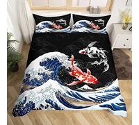 Loussiesd Japanese Ukiyoe Fish Duvet Cover Ocean Surfing Koi Toddler Bedding Set Kids Boys Japanese-Style Exotic Koi Animal Comforter Cover Exotic Style Bedspread Cover 3Pcs King Size