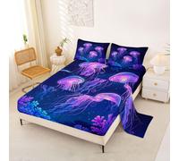 Loussiesd Jellyfish Bed Sheets Set Single Size Ocean Bed Set Sea Creature Underwater World Deep Pocket Fitted Sheet Marine Life SeaLife Breathable Soft Lightweight Microfiber Aquatic Animal