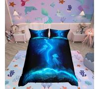 Loussiesd Jellyfish Duvet Cover Ocean Creature Bedding Set Sea Underwater World Comforter Cover for Boys Girls Teens Galaxy Bedroom Decor Marine Sealife Bedspread Cover Single Size With 1 Pillow Case