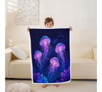 Loussiesd Jellyfish Sherpa Throw Blanket for Couch Ocean Super Soft Cozy Fleece Sea Creature Underwater World Blanket for Winter, Plush Throw Marine Life SeaLife 40x50Inch All Season