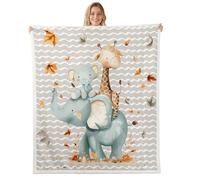 Loussiesd Jungle Animal Sherpa Blanket Boys Girls Cute Elephant Throw Blanket Double 60x79Inch Breathable Soft Cartoon Giraffe African Safari Animal Bedroom Decor Strip Lines Grey