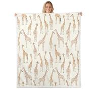 Loussiesd Jungle Animal Sherpa Blanket Boys Girls Cute Giraffe Throw Blanket 40x50Inch Breathable Soft Wildlife African Safari Animal Bedroom Decor Brown White