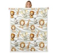 Loussiesd Jungle Animal Sherpa Blanket Boys Girls Cute Lion Throw Blanket Queen 90x90Inch Breathable Soft Giraffe Zebra Bedroom Decor Safari Print Microfiber