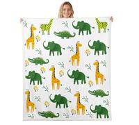 Loussiesd Jungle Animal Sherpa Blanket Cute Elephant for Boys Girls Cartoon Giraffe Throw Blanket 40x50Inch Crocodile Print Room Decor Green Yellow