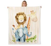 Loussiesd Jungle Animal Sherpa Blanket Elephant Throw Blanket Single 50x60Inch Lion Crocodile Print Bedroom Decor Giraffe African Safari Animal